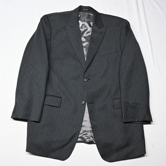 Calvin Klein 44L Gray Stripe 100% Wool Peak Lapel Mens‎ Blazer Suit Jacket Coat